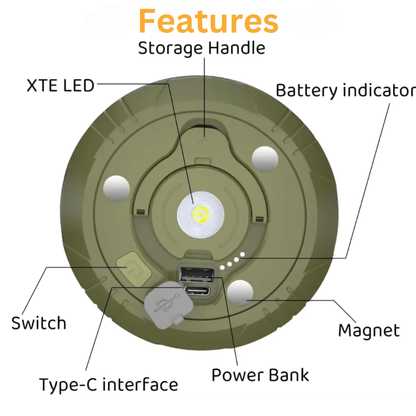 4-in-1 Camping Light. Retractable & Waterproof